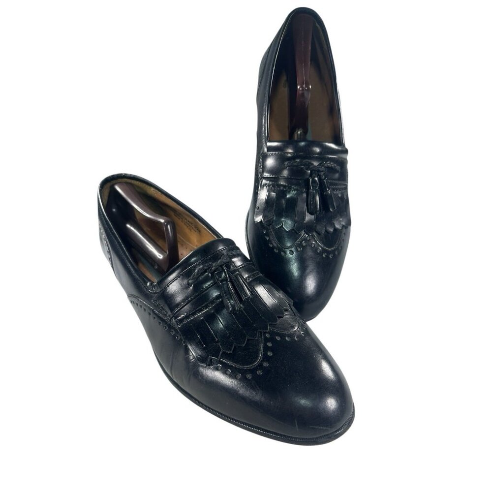 Stacy Adams Vintage 80's Mens Size 11.5M Black Leather Slip On Kittle Loafers